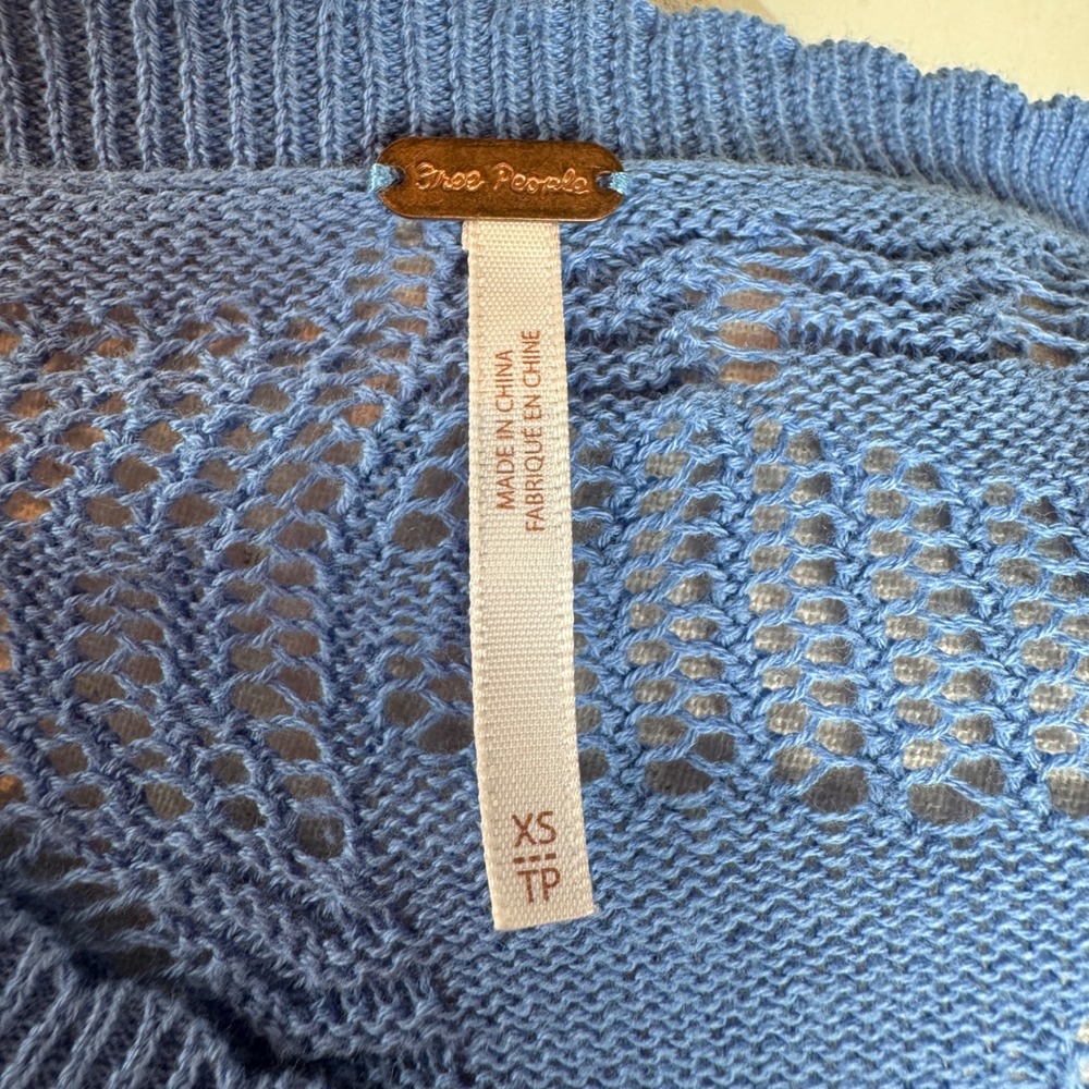 Dainty Coquette Floral Feminine Free People Ribbed Knit Top XS Blue Lace  Yoke - Picture 6 of 7